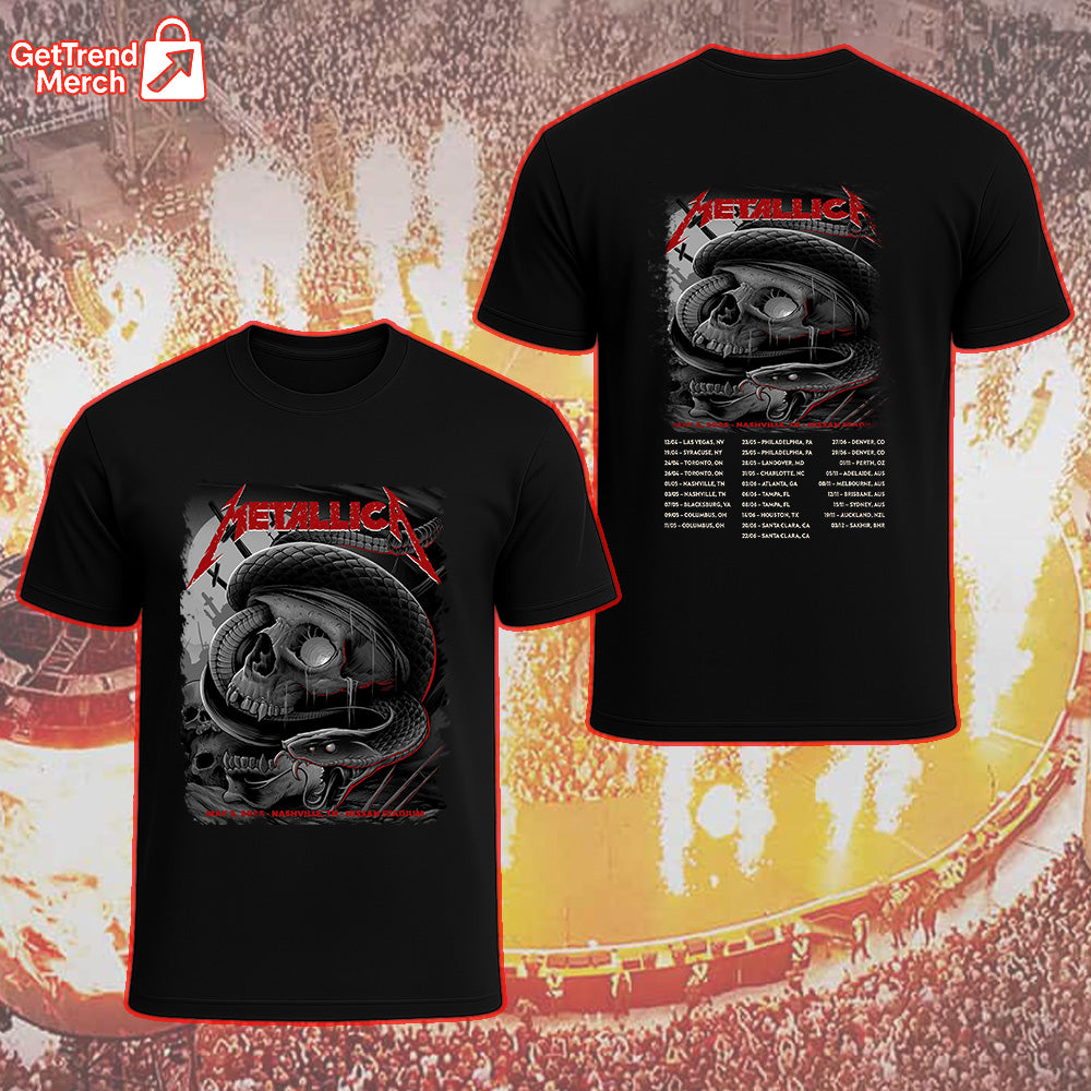 Metallica M72 Nashville 2025 Skull & Serpent Setlist Graphic T-Shirt - Merch Collect