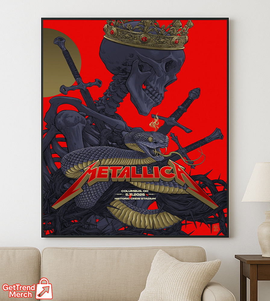 Metallica M72 Columbus 2025 Skeleton Snake Crown Poster & Canvas - Merch Collect