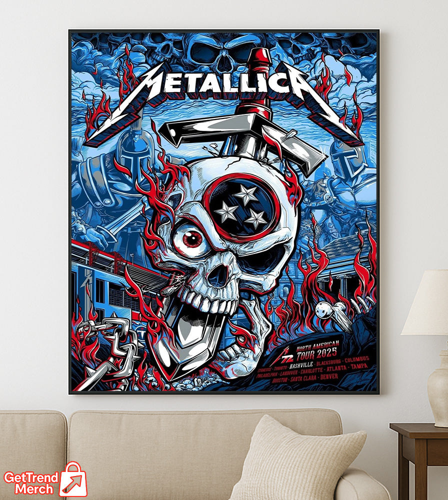 Metallica M72 Nashville 2025 Skull & Hammer, Tennessee Show Tribute Poster & Canvas - Merch Collect