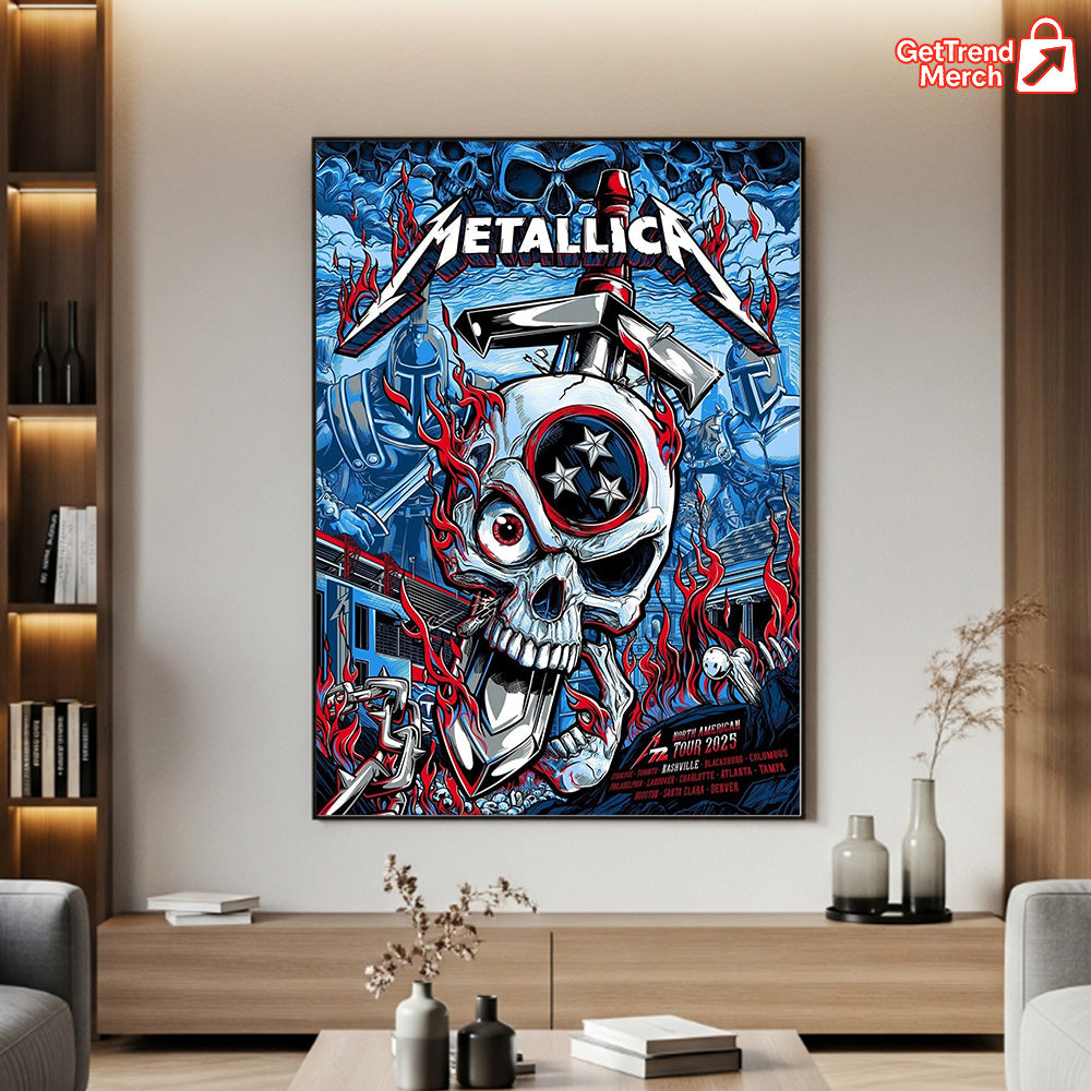 Metallica M72 Nashville 2025 Skull & Hammer, Tennessee Show Tribute Poster & Canvas - Merch Collect