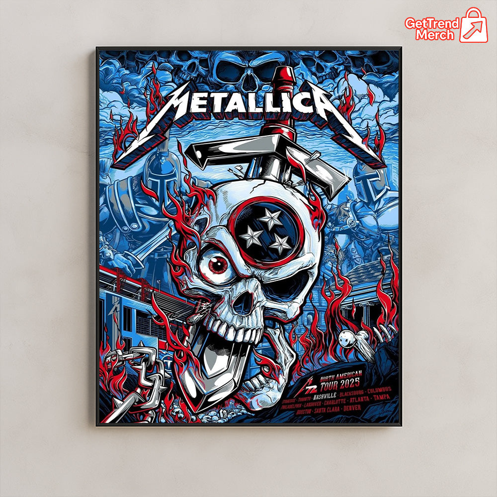 Metallica M72 Nashville 2025 Skull & Hammer, Tennessee Show Tribute Poster & Canvas - Merch Collect