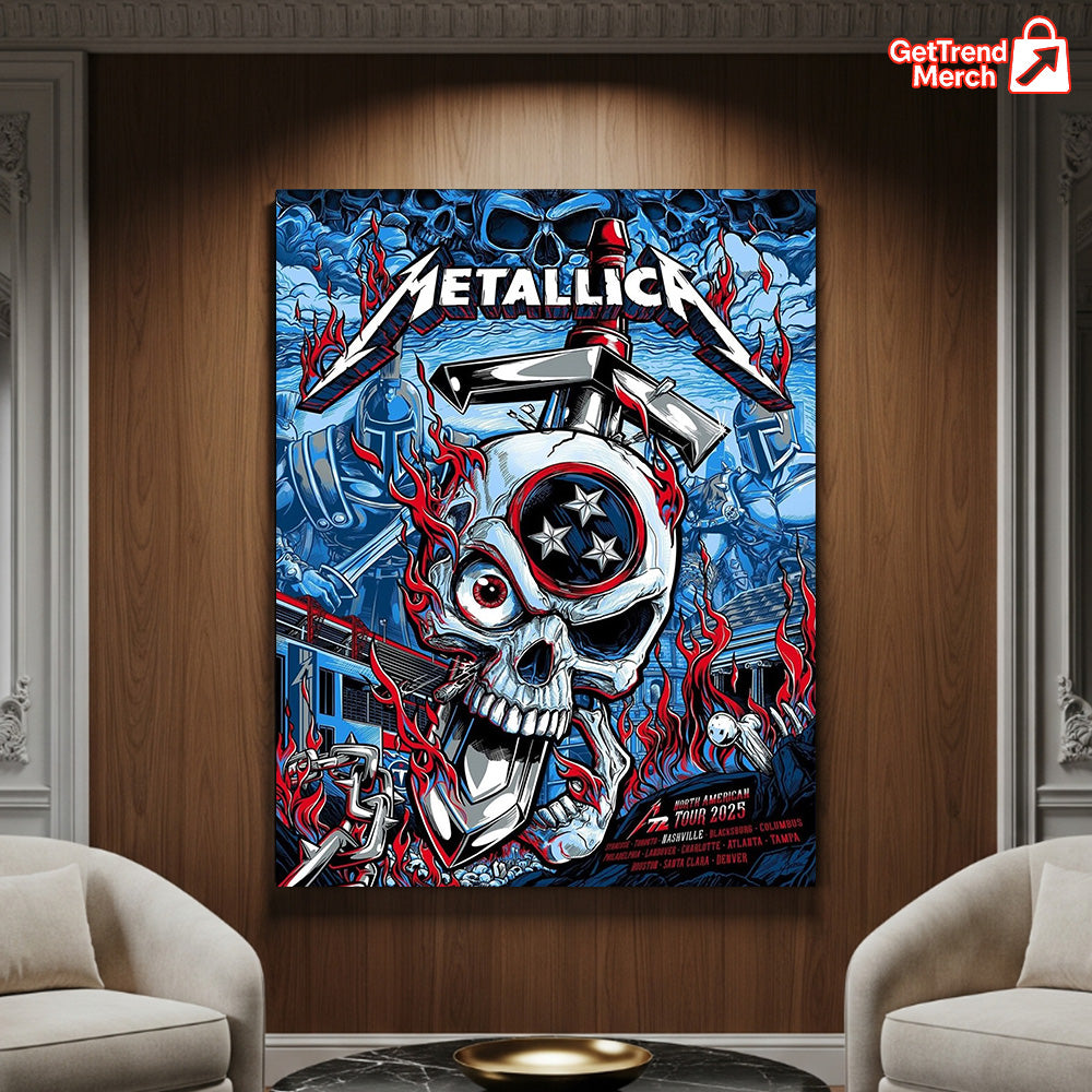 Metallica M72 Nashville 2025 Skull & Hammer, Tennessee Show Tribute Poster & Canvas - Merch Collect