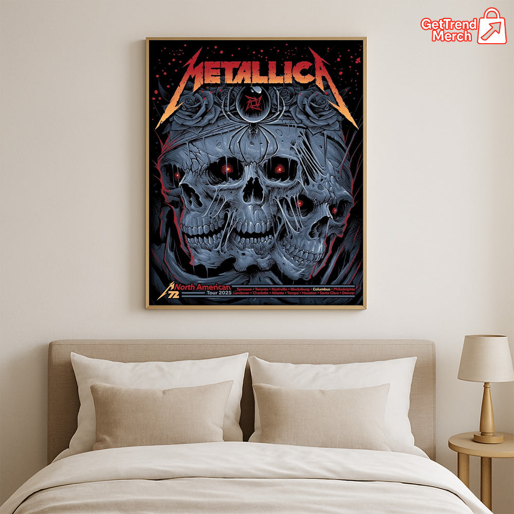 Metallica M72 2025 3 Skulls & Black Widow Featuring All Cities Poster & Canvas - Merch Collect