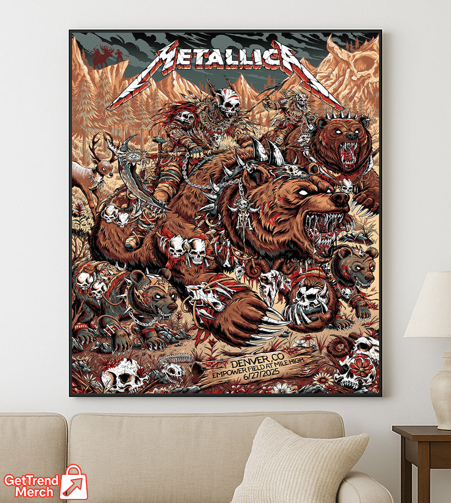 Metallica M72 Denver June 29 2025 Grizzly Bear Poster & Canvas - Merch Collect