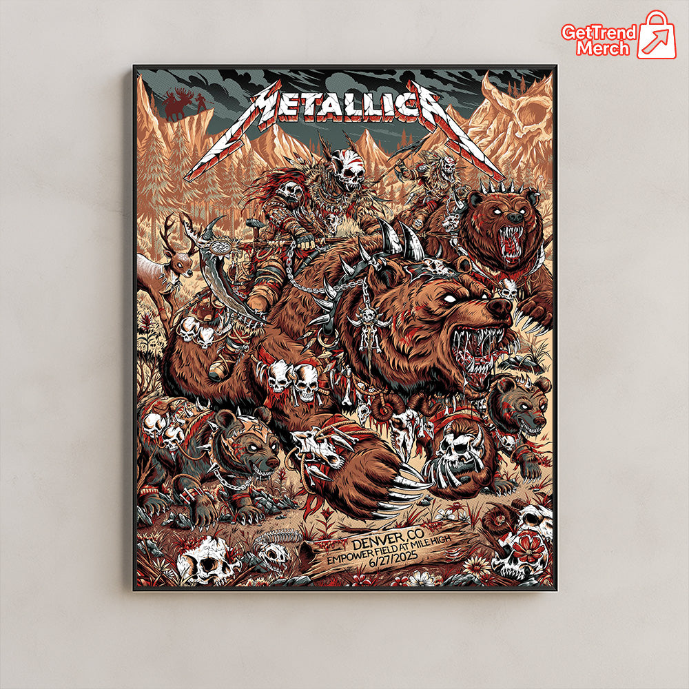 Metallica M72 Denver June 29 2025 Grizzly Bear Poster & Canvas - Merch Collect