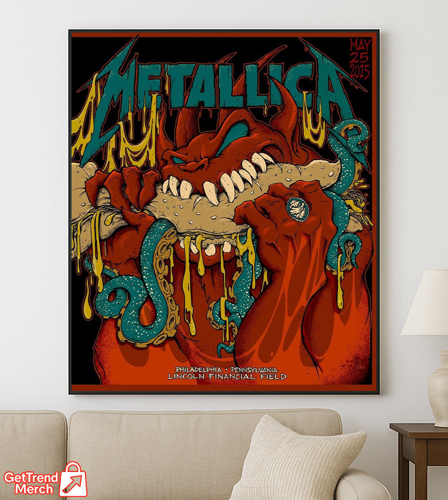 Metallica M72 Philadelphia 2025 Setlist Devil Hot Dog Monster Poster & Canvas - Merch Collect