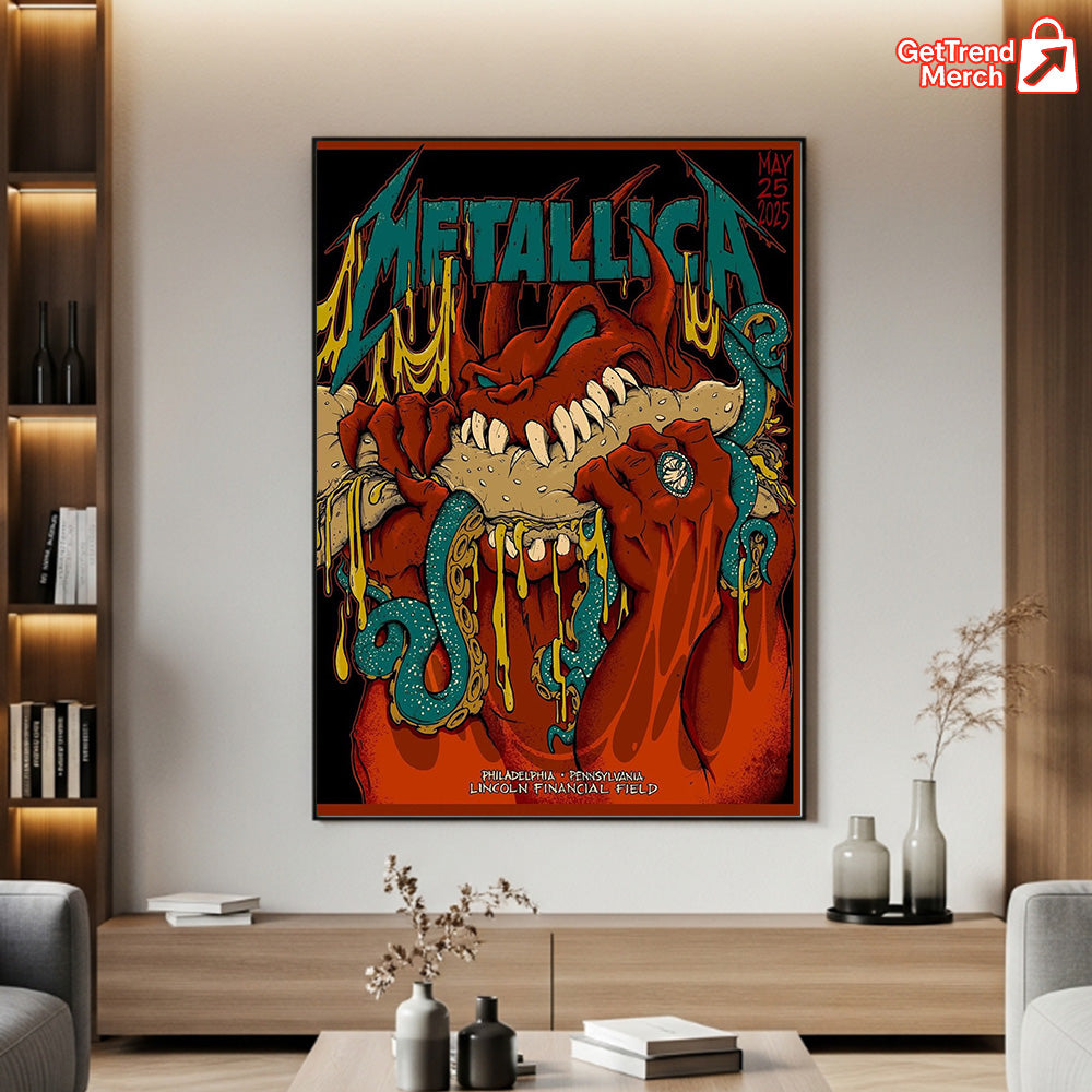 Metallica M72 Philadelphia 2025 Setlist Devil Hot Dog Monster Poster & Canvas - Merch Collect