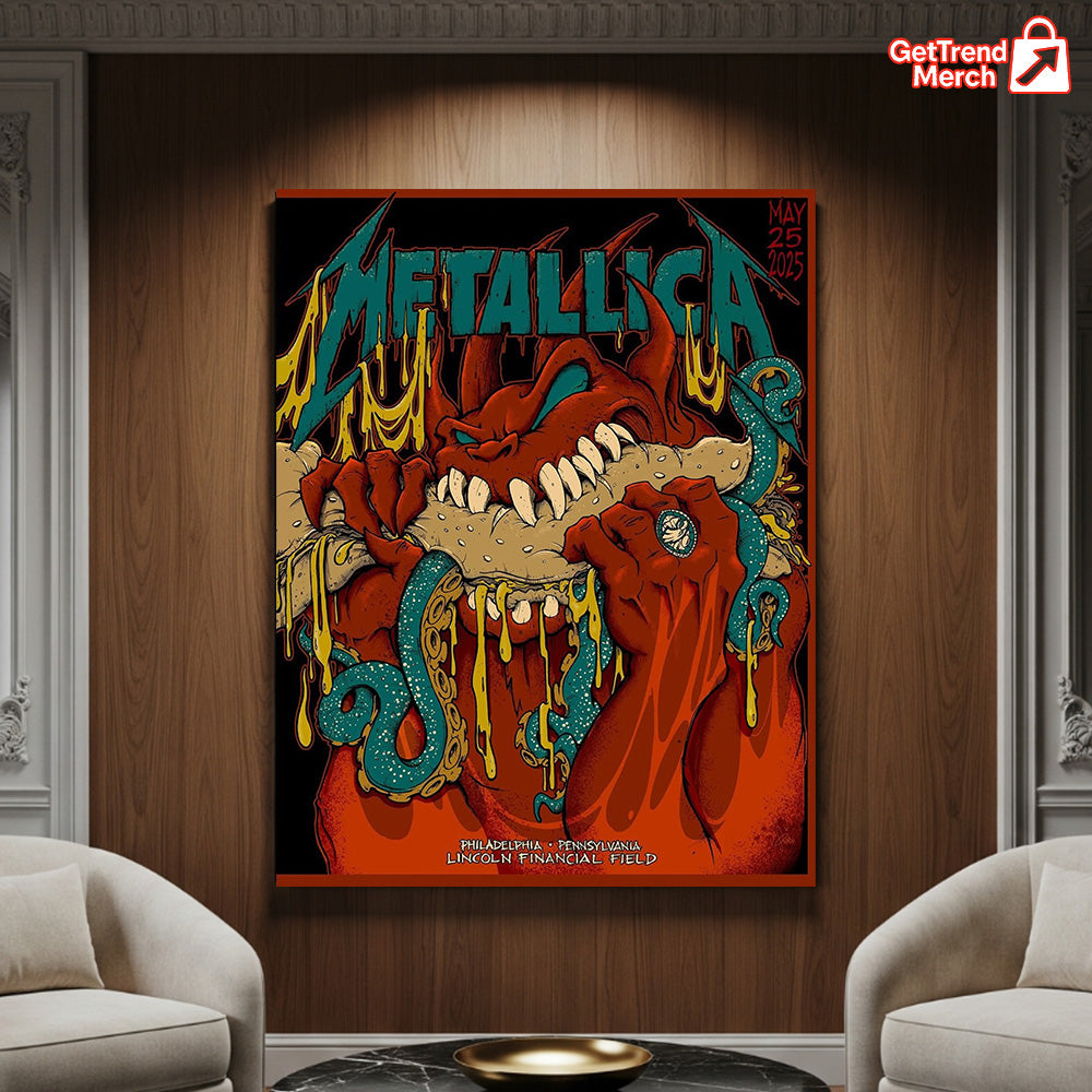 Metallica M72 Philadelphia 2025 Setlist Devil Hot Dog Monster Poster & Canvas - Merch Collect