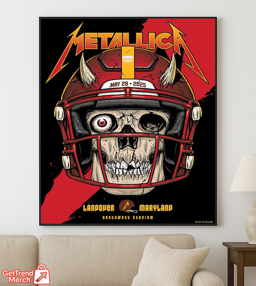 Metallica M72 Landover 2025 Setlist Skull Football Helmet Poster & Canvas - Merch Collect