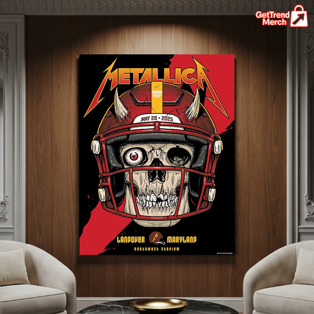 Metallica M72 Landover 2025 Setlist Skull Football Helmet Poster & Canvas - Merch Collect