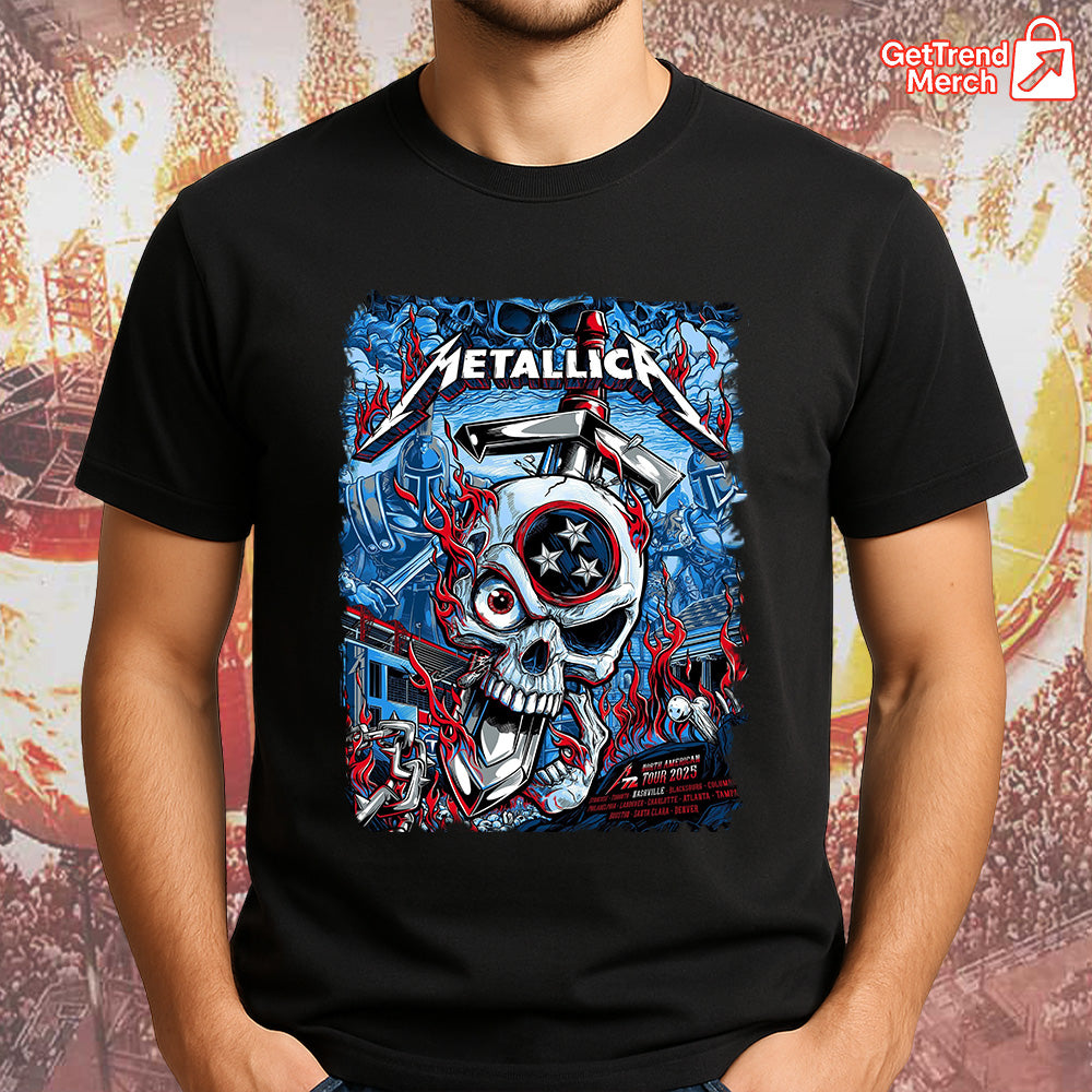 Metallica M72 Nashville 2025 Warrior Skull Setlist Graphic T-Shirt - Merch Collect