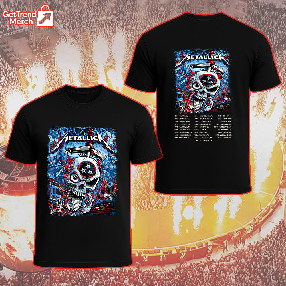 Metallica M72 Nashville 2025 Warrior Skull Setlist Graphic T-Shirt - Merch Collect
