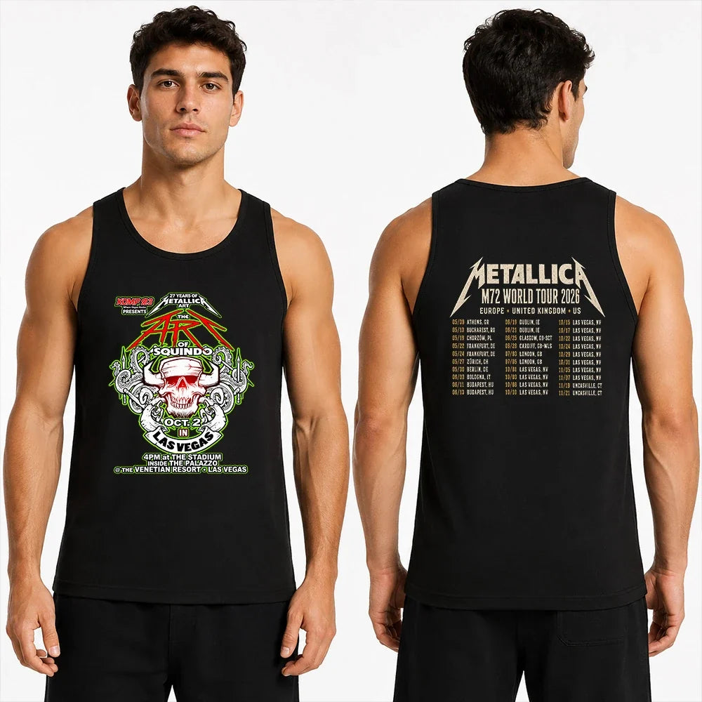 Metallica Life Burns Faster October 2 2026 The Stadium at The Palazzo Las Vegas United States 2 side T-shirt by Squindo featuring The Art of Squindo skull, curling tentacles, red graphics, electric green details and event-inspired back print.