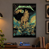 Metallica Life Burns Faster October 22 2026 Sphere Las Vegas Poster Canvas featuring WolfSkullJack Howling Desert Wolf artwork with wolves, skulls, snake and desert scenery.