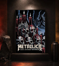 Metallica M72 World Tour June 20 2025 Levi's Stadium Santa Clara California United States poster canvas by Brandon Heart featuring skulls, melting red candles, a horned skull altar, ghostly cloaked figures, dark smoke and Santa Clara event text.
