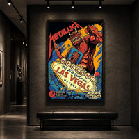 Metallica Life Burns Faster October 1 and 3 2026 Sphere Las Vegas Nevada United States poster canvas by Puis Calzada featuring a giant red demon destroying the Welcome to Fabulous Las Vegas sign amid rubble, flames and skulls.